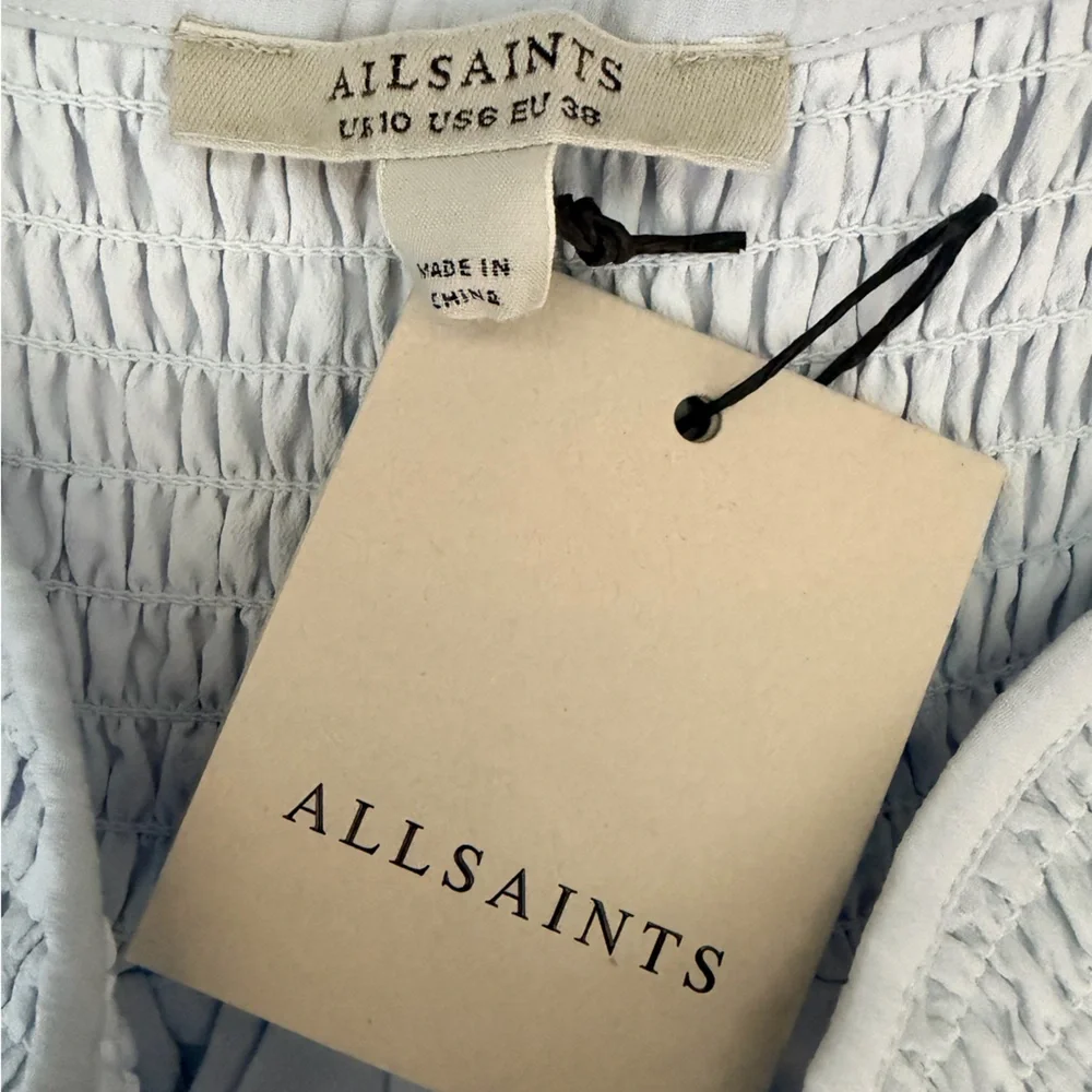 All Saints Pale Blue Smocked A-Line Ruffle Skirt